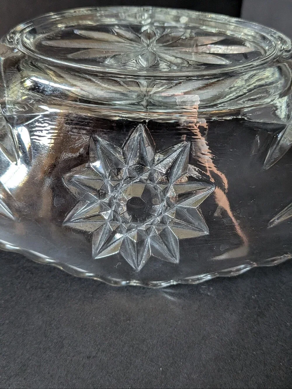 VTG MCM Anchor Hocking Clear Glass Relish Dish Prescut Star Of David EAPC 9.5